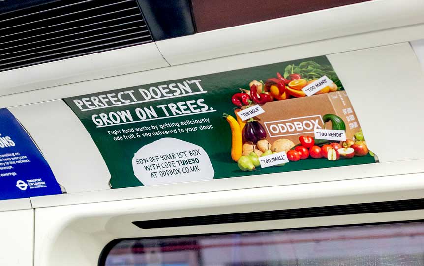An Oddbox tube ad with the headline 'Perfect doesn't grow on trees'