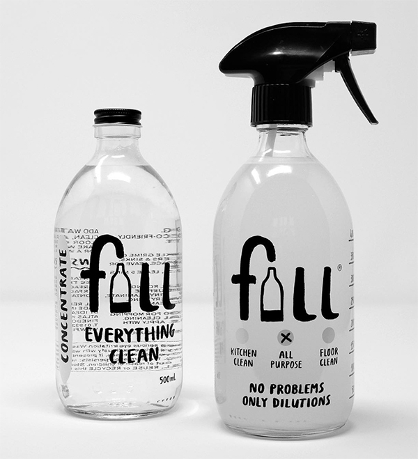Fill Refill bottles that say 'everything clean' and 'no problems only dilutions'